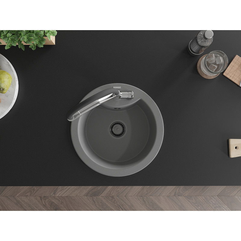 Mexen Diego fregadero de granito de 1 cubeta con grifo de cocina Duo, gris - 6512-71-671701-07-B