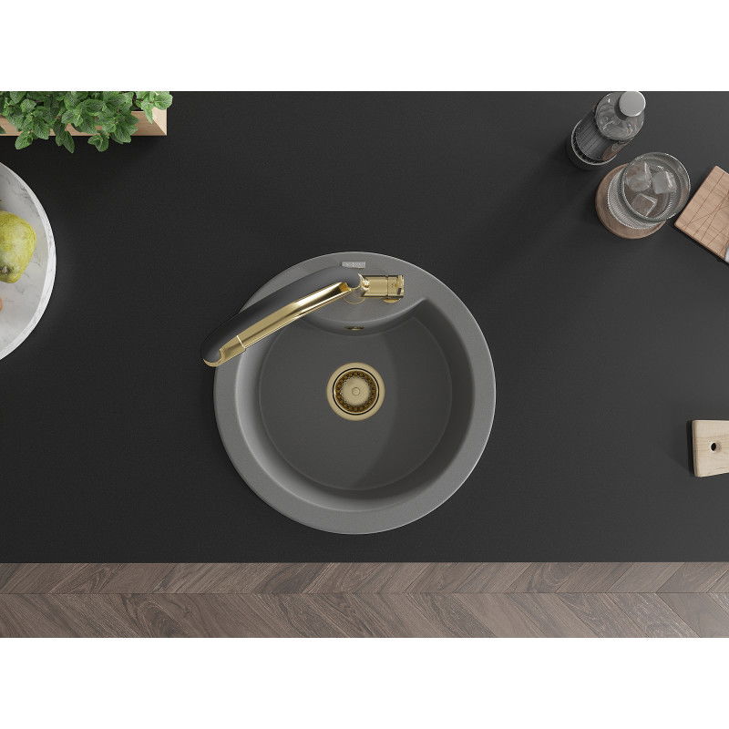 Mexen Diego 1-bowl granite kitchen sink with Duo tap, grey - 6512-71-671701-57-G