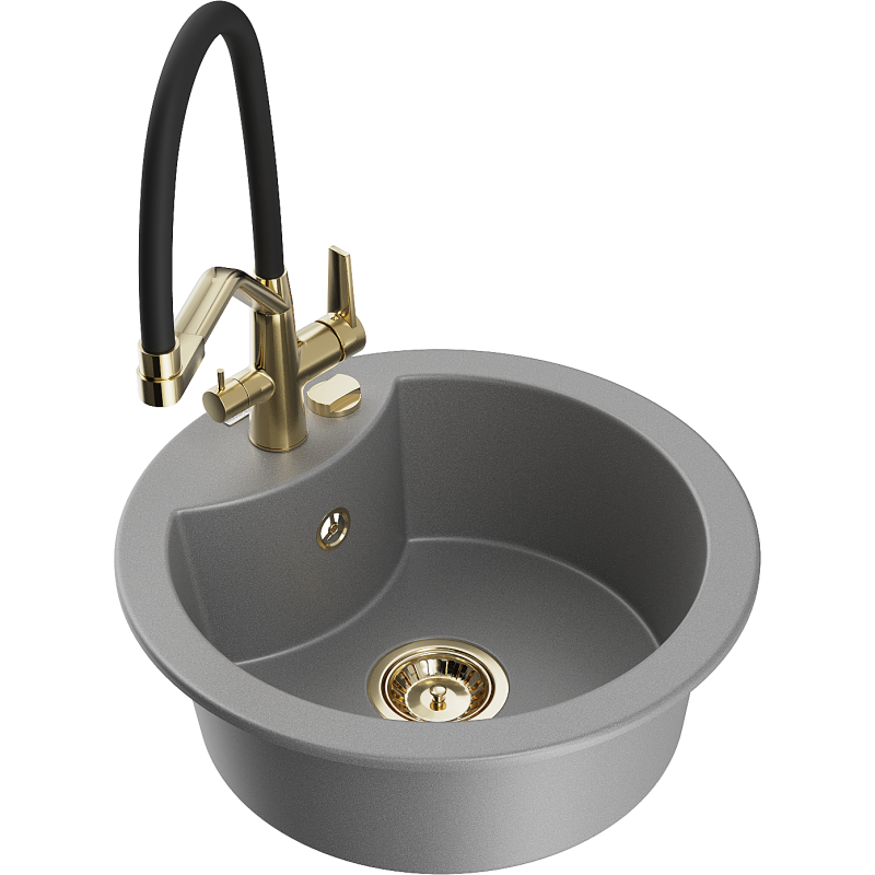 Mexen Diego 1-bowl granite kitchen sink with Duo tap, grey - 6512-71-671701-57-G