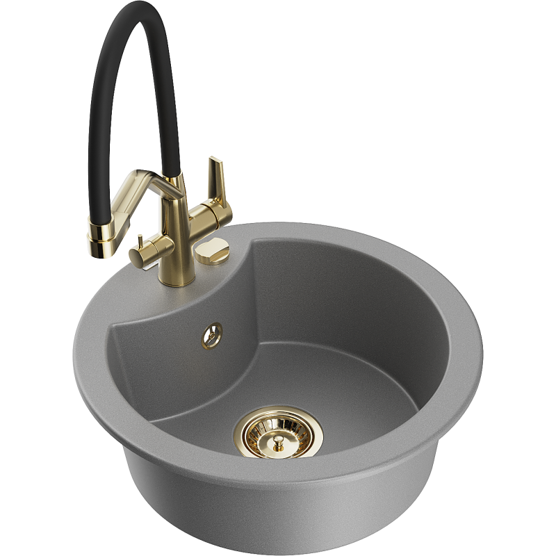 Mexen Diego fregadero de granito de 1 cubeta con grifo de cocina Duo, gris - 6512-71-671701-57-G