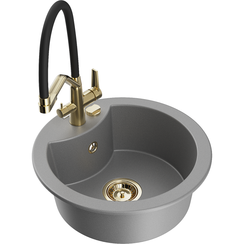 Mexen Diego lava-loiça de granito de 1 cuba com torneira de cozinha Duo, cinza - 6512-71-671701-57-G