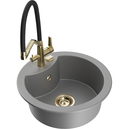 Mexen Diego lavello in granito a 1 vasca con rubinetto da cucina Duo, grigio - 6512-71-671701-57-G