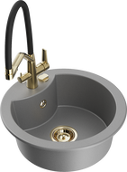 Mexen Diego 1-bowl granite kitchen sink with Duo tap, grey - 6512-71-671701-57-G