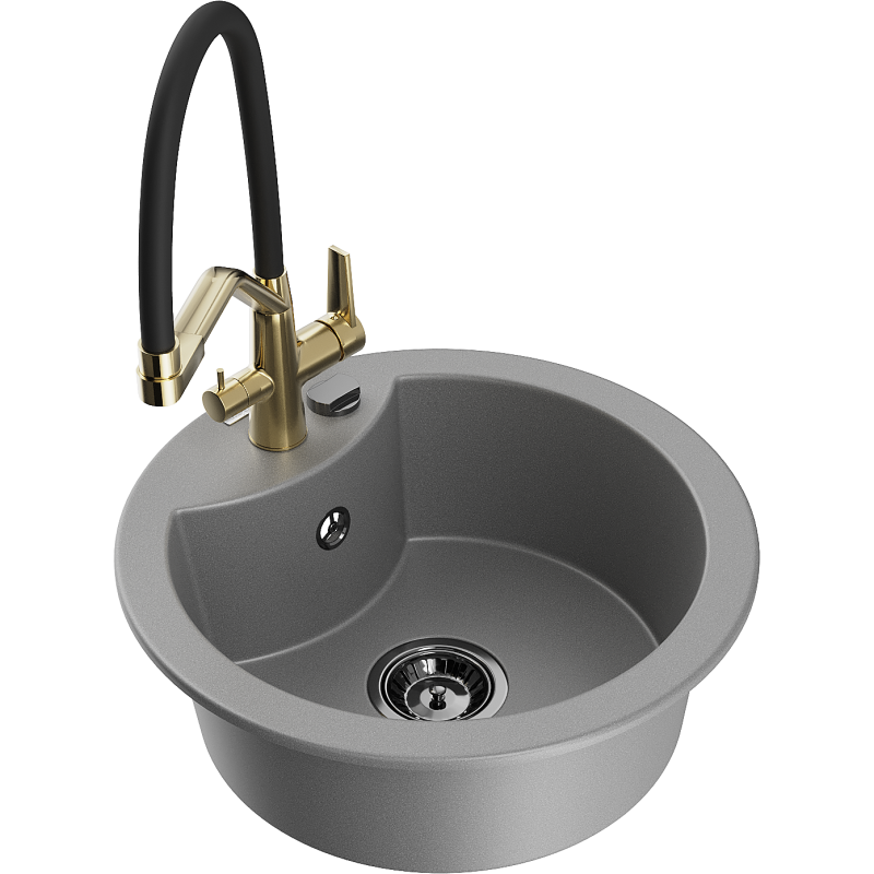 Mexen Diego fregadero de granito de 1 cámara con grifo de cocina Duo, gris - 6512-71-671701-57-B