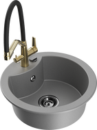 Mexen Diego Granitabwaschbecken 1-kompeg mat Kichenbatterie Duo, gro - 6512-71-671701-57-B
