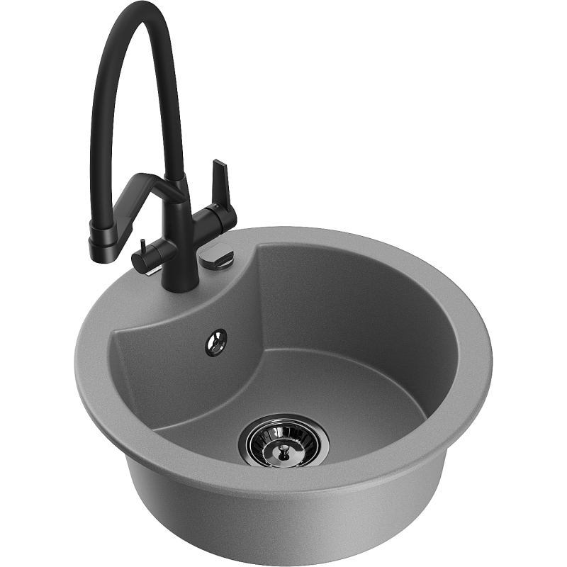 Mexen Diego fregadero de granito 1-cubeta con grifo de cocina Duo, gris - 6512-71-671701-70-B