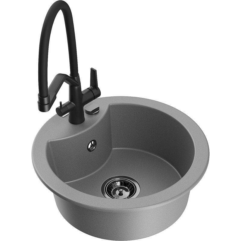 Mexen Diego fregadero de granito de 1 compartimento con grifo de cocina Duo, gris - 6512-71-671701-70-B