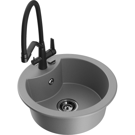 Mexen Diego 1-bowl granite sink with Duo kitchen tap, grey - 6512-71-671701-70-B