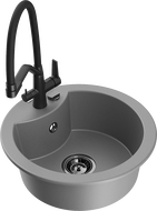 Mexen Diego 1-Bowl Granite Sink with Duo Kitchen Faucet, Gray - 6512-71-671701-70-B