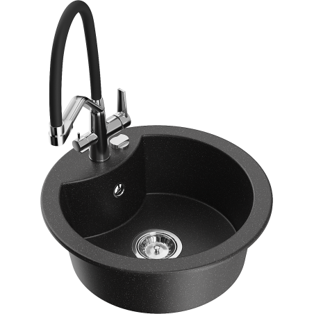 Mexen Diego single-bowl granite sink with Duo kitchen tap, black/silver metallic - 6512-73-671701-07
