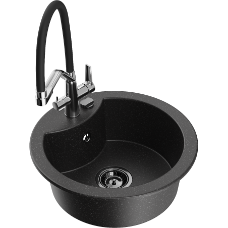 Mexen Diego granit gootsteen 1-komers met keukenkraan Duo, zwart/zilver metallic - 6512-73-671701-07-B