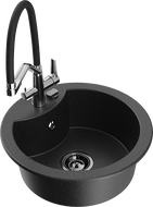 Mexen Diego lavello da cucina in granito 1-vasca con miscelatore Duo, nero/argento metallizzato - 6512-73-671701-07-B