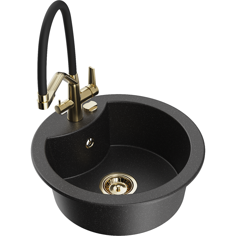 Mexen Diego granitdiskho med en skål och köksblandare Duo, svart/silver metallic - 6512-73-671701-57-G