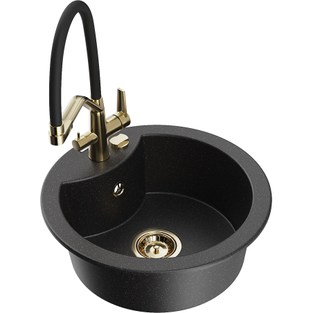 Mexen Diego fregadero de granito de 1 compartimento con grifo de cocina Duo, negro/plateado metálico - 6512-73-671701-57-G