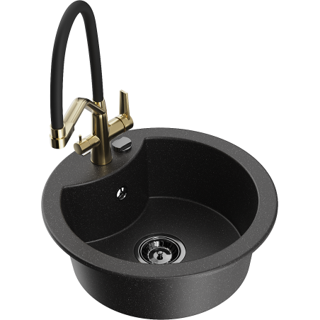 Mexen Diego granite kitchen sink single-bowl with Duo kitchen tap, black/silver metallic - 6512-73-671701-57-B