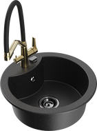 Mexen Diego Granitsposchtiwwerk mat 1 Kummer an Duo Kichenbatterie, schwaarz/sëlwermetallic - 6512-73-671701-57-B