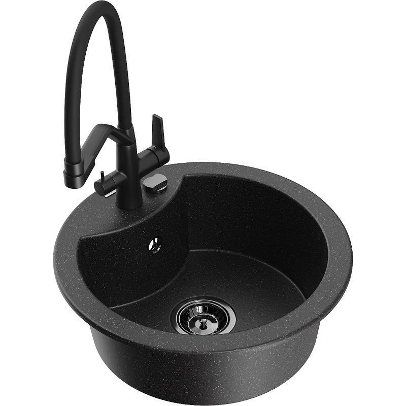 Mexen Diego fregadero de granito 1 cámara con grifo de cocina Duo, negro/metalizado plateado - 6512-73-671701-70-B