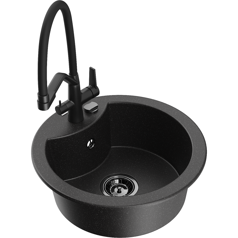 Mexen Diego lavello in granito a 1 vasca con rubinetto da cucina Duo, nero/argento metallizzato - 6512-73-671701-70-B