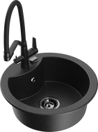 Mexen Diego lavello in granito a 1 vasca con rubinetto da cucina Duo, nero/argento metallizzato - 6512-73-671701-70-B