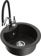 Mexen Diego granite sink, 1-bowl with Duo kitchen tap, black/gold metallic - 6512-75-671701-07