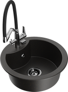 Mexen Diego lavello in granito a 1 vasca con rubinetto da cucina Duo, nero/oro metallizzato - 6512-75-671701-07-B