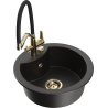 Mexen Diego Granite Sink 1-Bowl with Duo Kitchen Tap, Black/Gold Metallic - 6512-75-671701-57-G