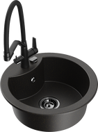 Mexen Diego lavello da cucina in granito a 1 vasca con miscelatore Duo, nero/oro metallico - 6512-75-671701-70-B