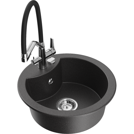 Mexen Diego Granite Sink 1-Bowl with Duo Kitchen Tap, Black Speckled - 6512-76-671701-07