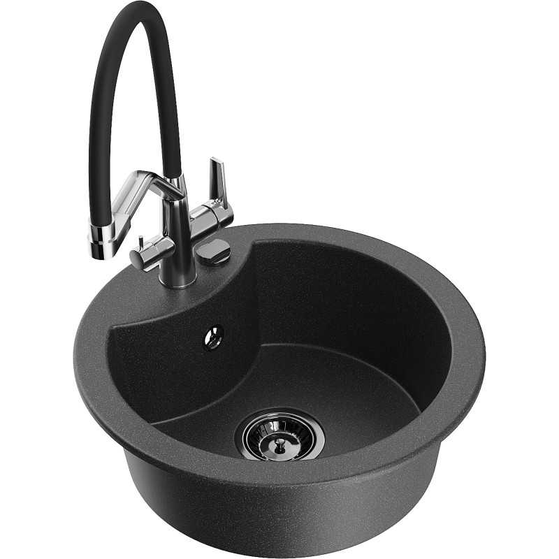 Mexen Diego Fregadero de granito de 1 seno con grifo de cocina Duo, negro moteado - 6512-76-671701-07-B