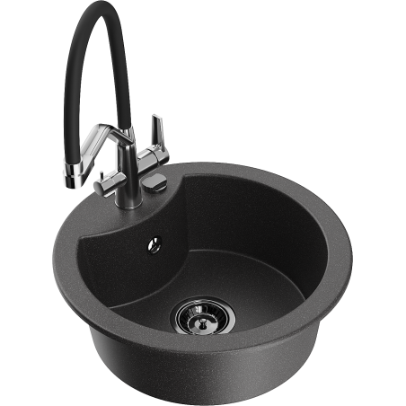 Mexen Diego granitdiskbänk med 1 fack och Duo-köksblandare, svart prickig - 6512-76-671701-07-B