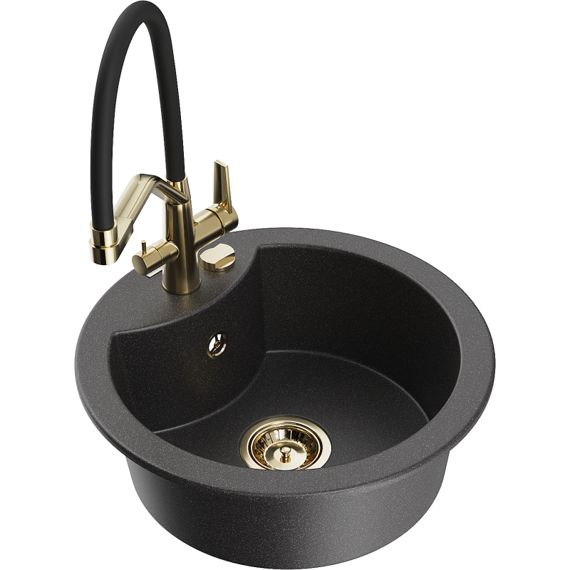 Mexen Diego fregadero de granito de 1 seno con grifo de cocina Duo, negro moteado - 6512-76-671701-57-G