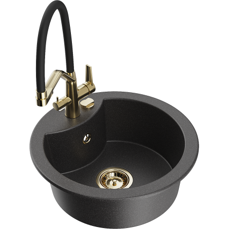 Mexen Diego fregadero de granito de 1 compartimento con grifo de cocina Duo, negro moteado - 6512-76-671701-57-G