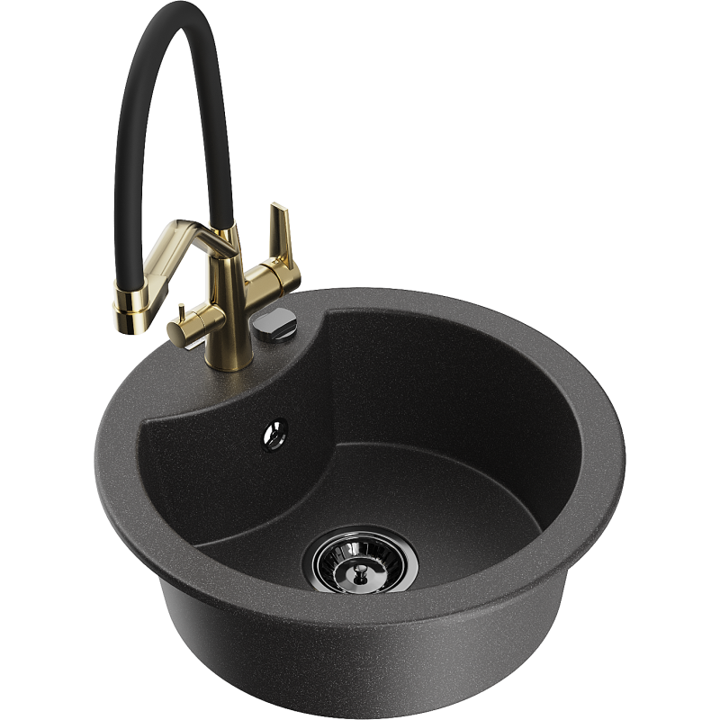 Mexen Diego 1-bowl granite sink with Duo kitchen tap, black speckled - 6512-76-671701-57-B