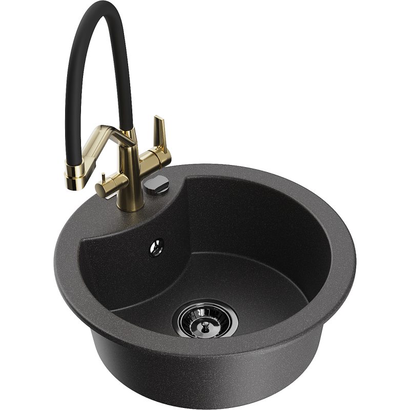 Mexen Diego lava-loiça de granito 1-cuba com torneira de cozinha Duo, preto salpicado - 6512-76-671701-57-B