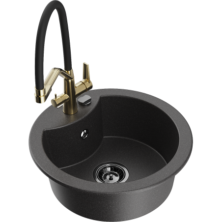 Mexen Diego 1-bowl granite sink with Duo kitchen tap, black speckled - 6512-76-671701-57-B