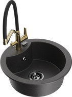Mexen Diego 1-bowl granite sink with Duo kitchen tap, black speckled - 6512-76-671701-57-B