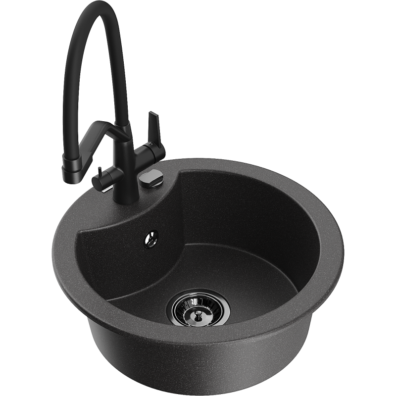 Mexen Diego 1-bowl granite sink with Duo kitchen tap, black speckled - 6512-76-671701-70-B