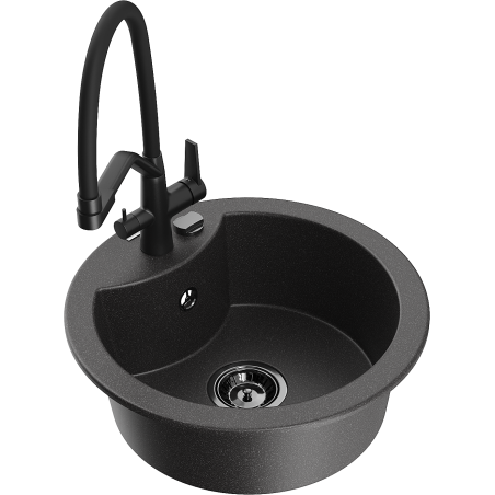 Mexen Diego 1-bowl granite sink with Duo kitchen tap, black speckled - 6512-76-671701-70-B