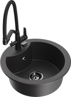 Mexen Diego Granitspullsteen mat enger Kichenarmatur Duo, schwaarz gesprenkelt - 6512-76-671701-70-B