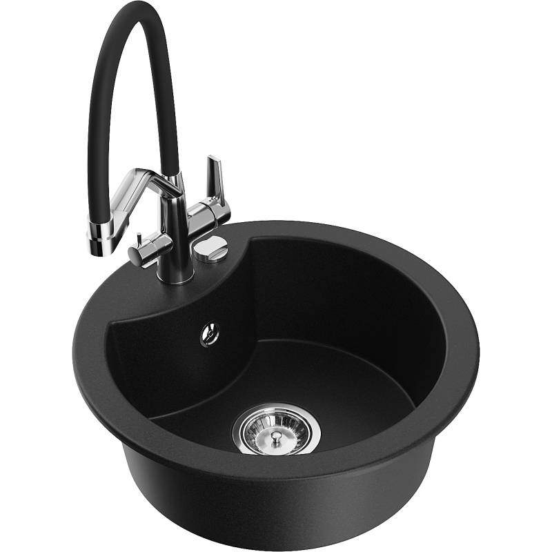 Mexen Diego fregadero de granito de 1 seno con grifo de cocina Duo, negro - 6512-77-671701-07