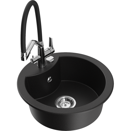 Mexen Diego Granit-Spullsteen mat 1-Ofdielung mat Kichenkran Duo, schwaarz - 6512-77-671701-07