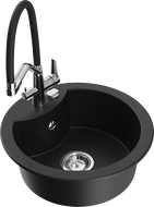 Mexen Diego Granite Sink 1-Bowl with Duo Kitchen Tap, Black - 6512-77-671701-07