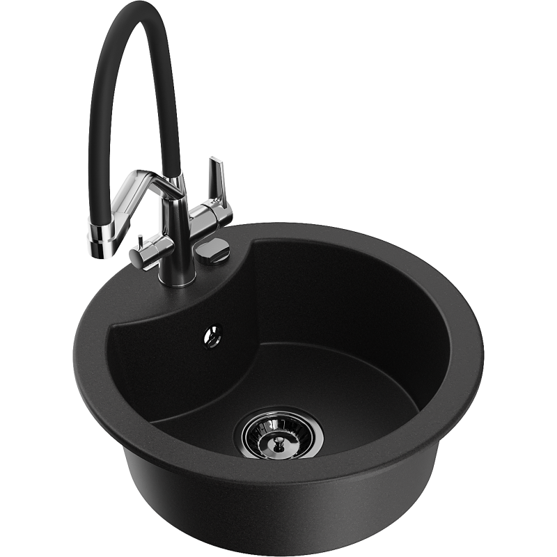 Mexen Diego fregadero de granito de 1 seno con grifo de cocina Duo, negro - 6512-77-671701-07-B
