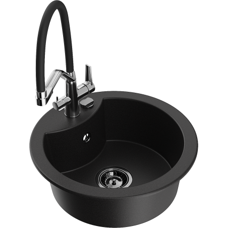 Mexen Diego 1-bowl granite kitchen sink with Duo kitchen tap, black - 6512-77-671701-07-B