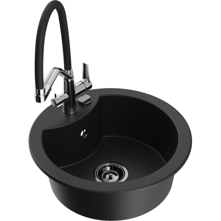 Mexen Diego fregadero de granito de 1 cubeta con grifo de cocina Duo, negro - 6512-77-671701-07-B