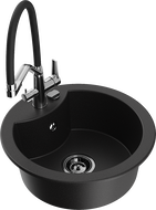 Mexen Diego 1-bowl granite kitchen sink with Duo kitchen tap, black - 6512-77-671701-07-B