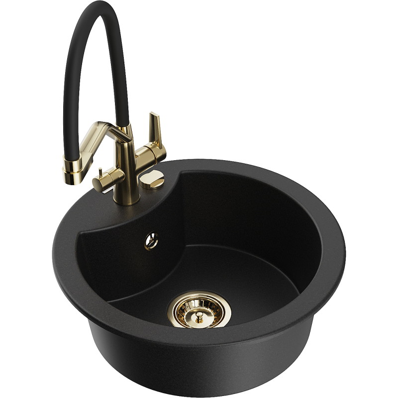 Mexen Diego fregadero de granito de 1 taza con grifo de cocina Duo, negro - 6512-77-671701-57-G