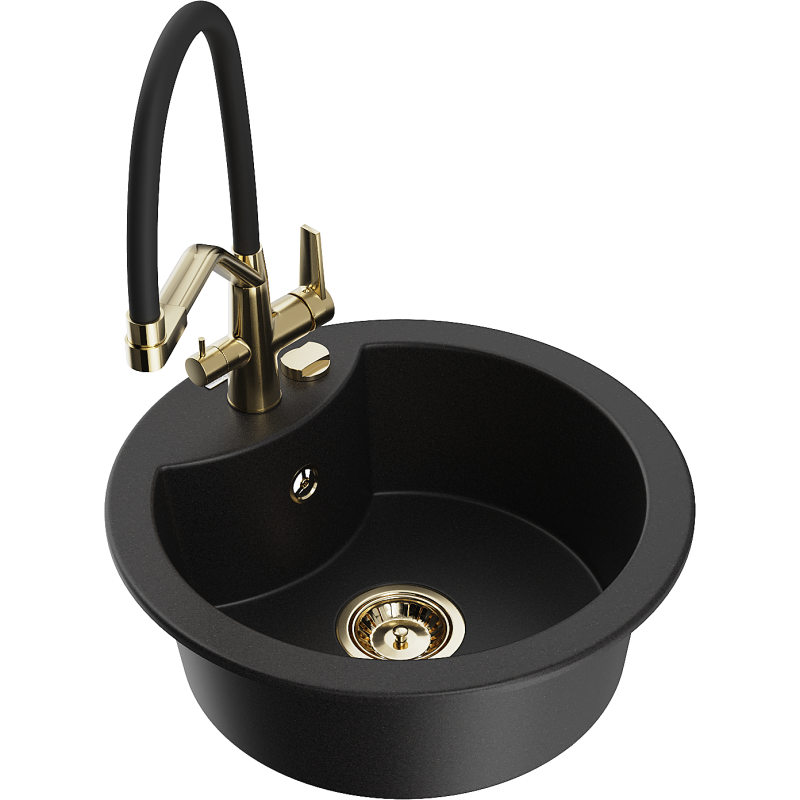 Mexen Diego lava-loiça de granito 1-cuba com misturadora de cozinha Duo, preto - 6512-77-671701-57-G