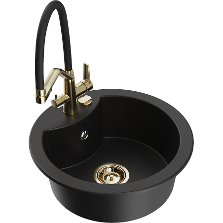 Mexen Diego granīta izlietne ar 1 nodalījumu un virtuves maisītāju Duo, melns - 6512-77-671701-57-G