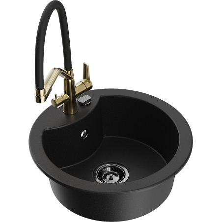 Mexen Diego 1-bowl granite kitchen sink with Duo tap, black - 6512-77-671701-57-B